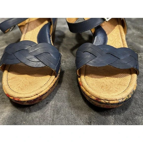b.o.c Shoes Womens Size 10 Blue Floral Cork Wedge Sandals Comfort Strappy Summer - Picture 9 of 14